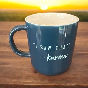 Coffee Mug Threshold I Saw That Karma Blue Tea Cup 16oz Stoneware Gift Bad Girl